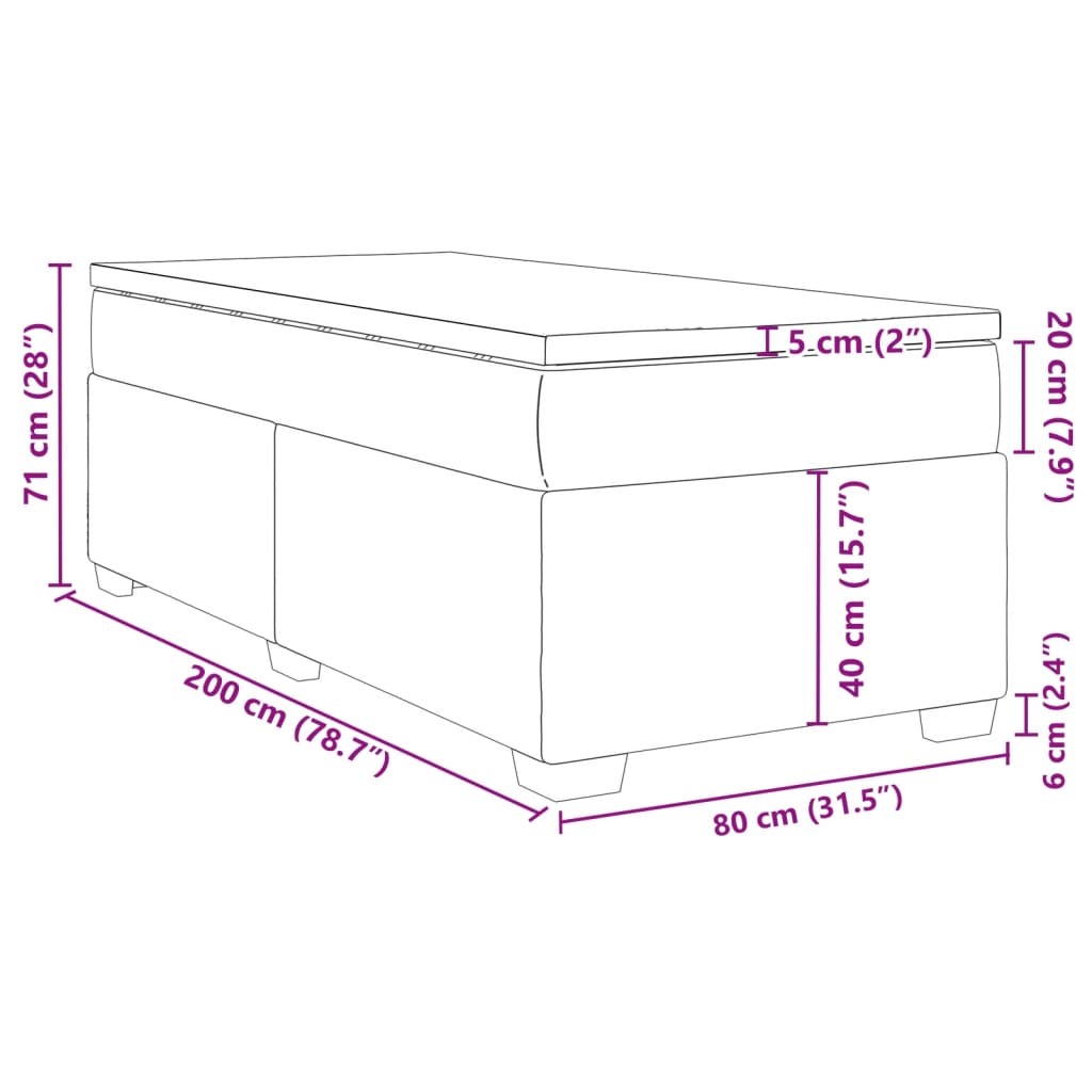 Box spring krevet s madracem svjetlosivi 80 x 200 cm baršunasti