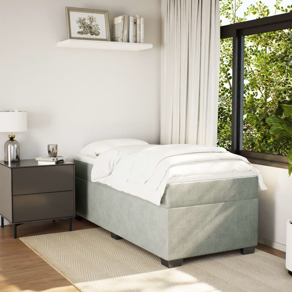 Box spring krevet s madracem svjetlosivi 90x190 cm baršunasti