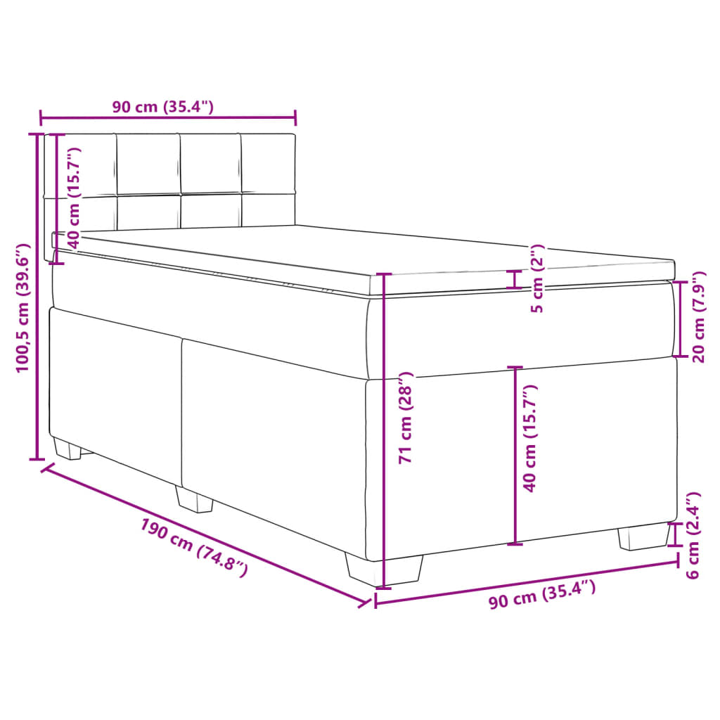 Krevet s oprugama i madracem krem 90 x 190 cm od tkanine