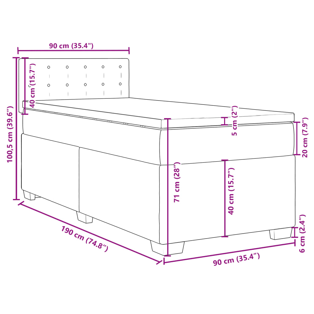 Box spring krevet s madracem svjetlosivi 90x190 cm od tkanine