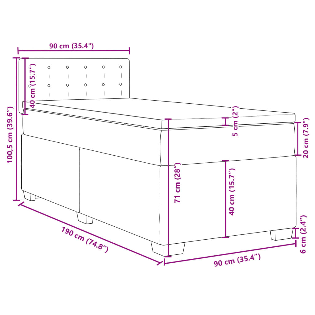 Krevet s oprugama i madracem krem 90 x 190 cm od tkanine