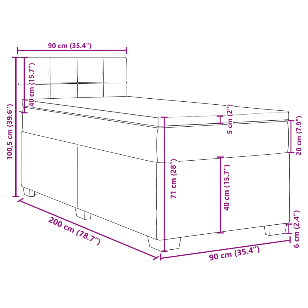 Krevet s oprugama i madracem krem 90 x 200 cm od tkanine