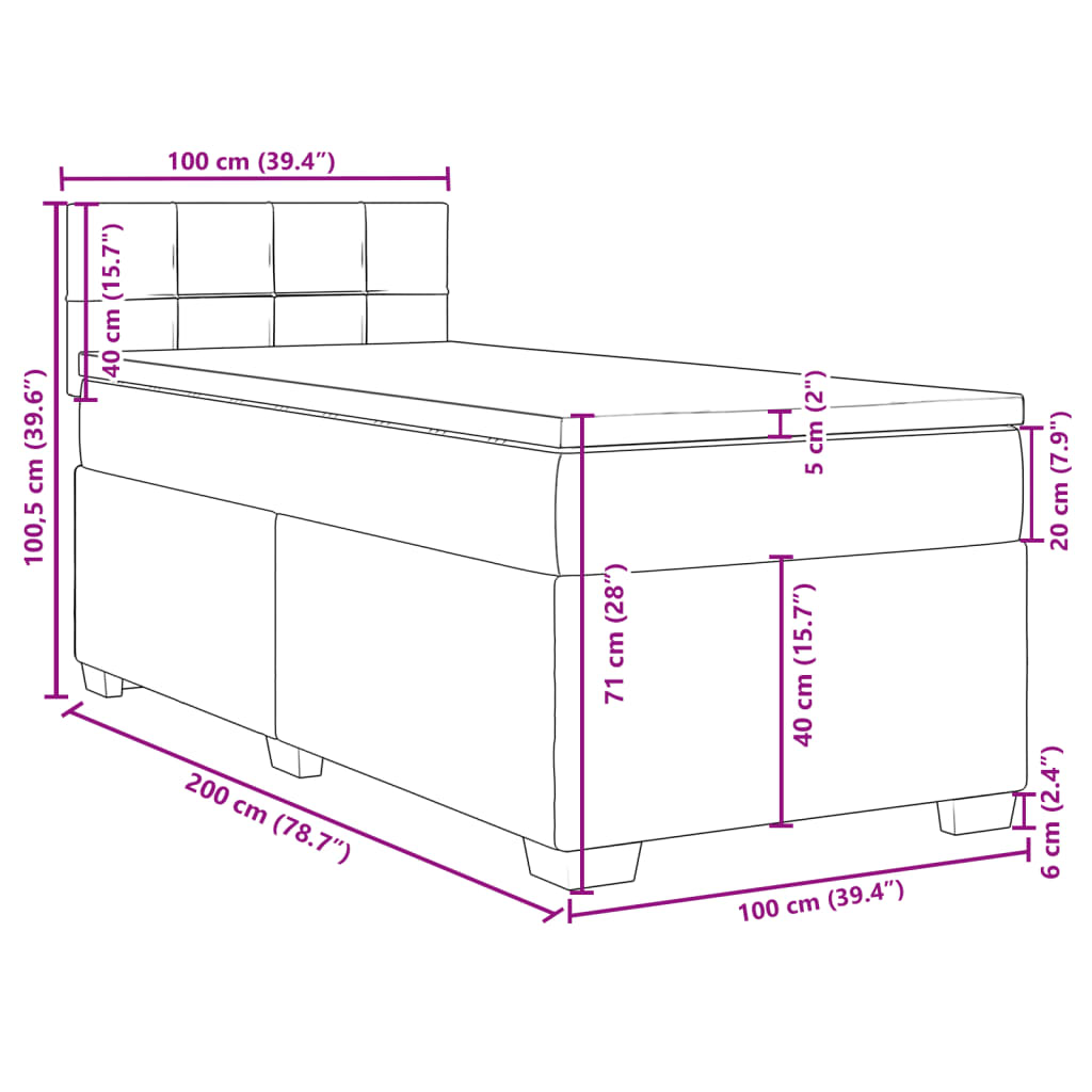 Krevet s oprugama i madracem plavi 100 x 200 cm od tkanine