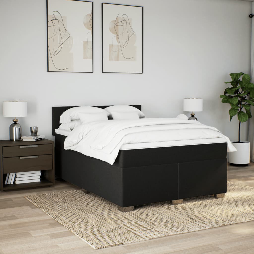 Krevet s oprugama i madracem crni 160x200 cm od tkanine