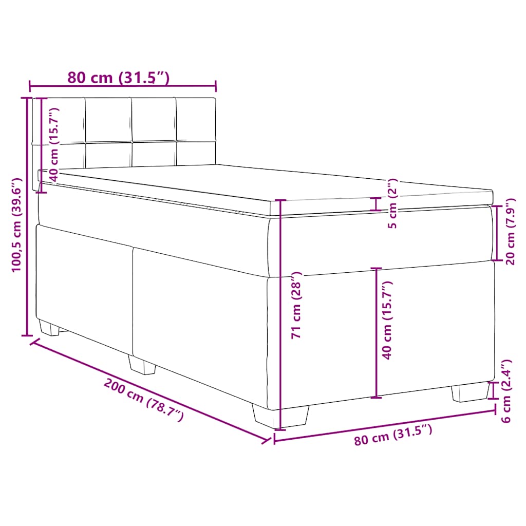 Box spring krevet s madracem tamnozeleni 80 x 200 cm baršunasti