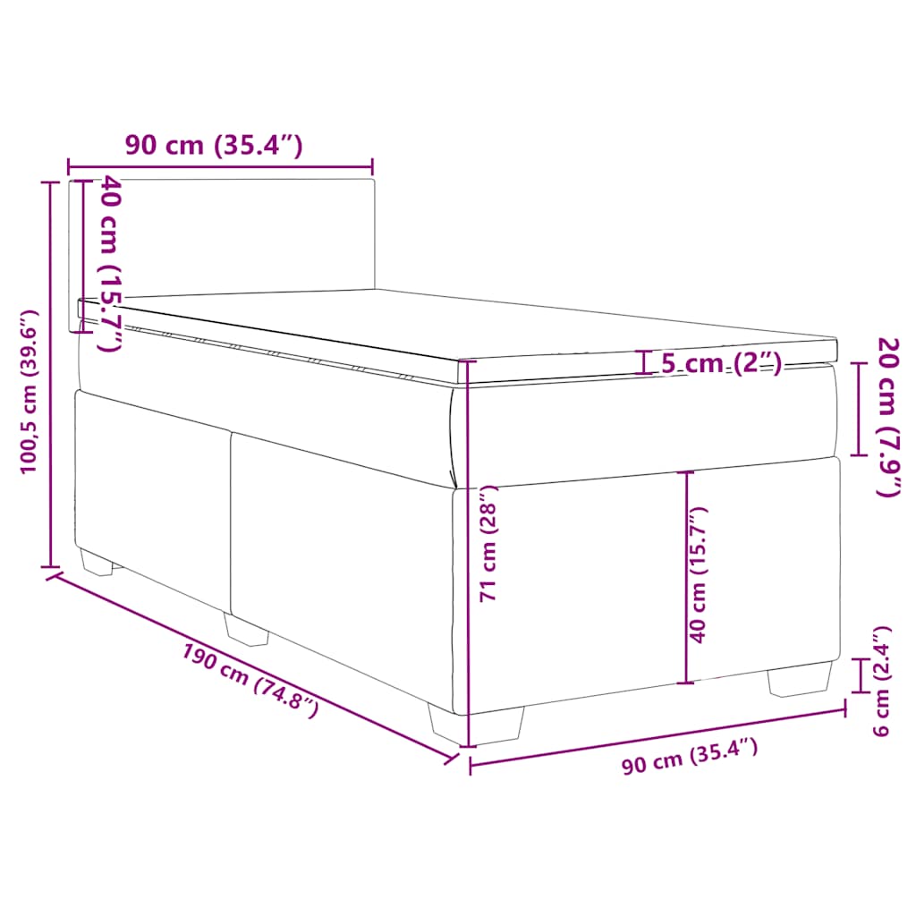 Box spring krevet s madracem tamnoplavi 90x190 cm baršunasti