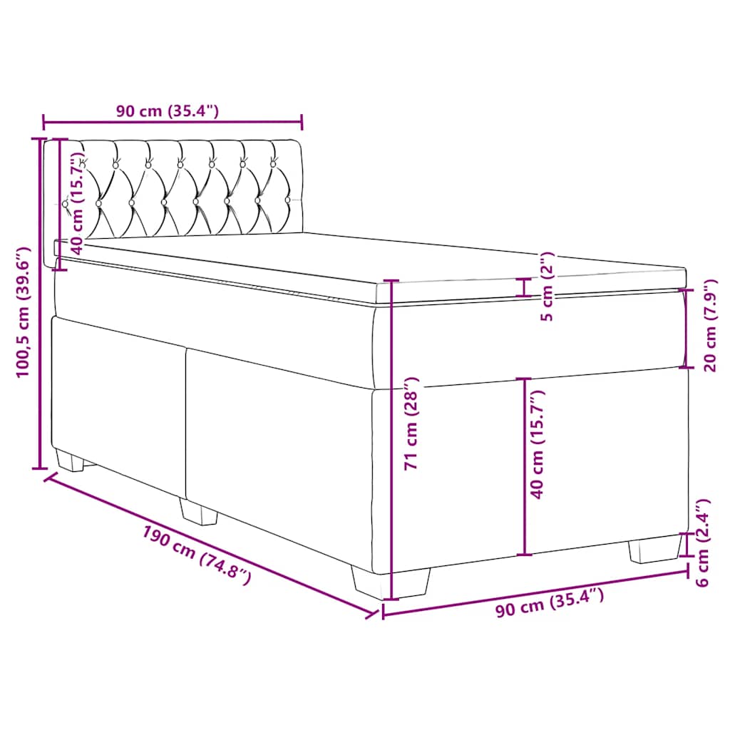Box spring krevet s madracem tamnozeleni 90x190 cm baršunasti
