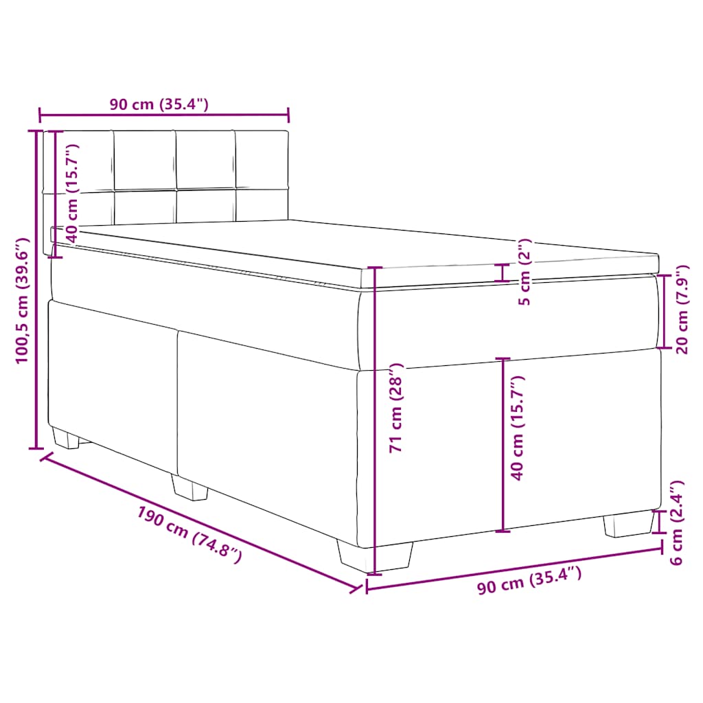 Box spring krevet s madracem tamnoplavi 90x190 cm baršunasti