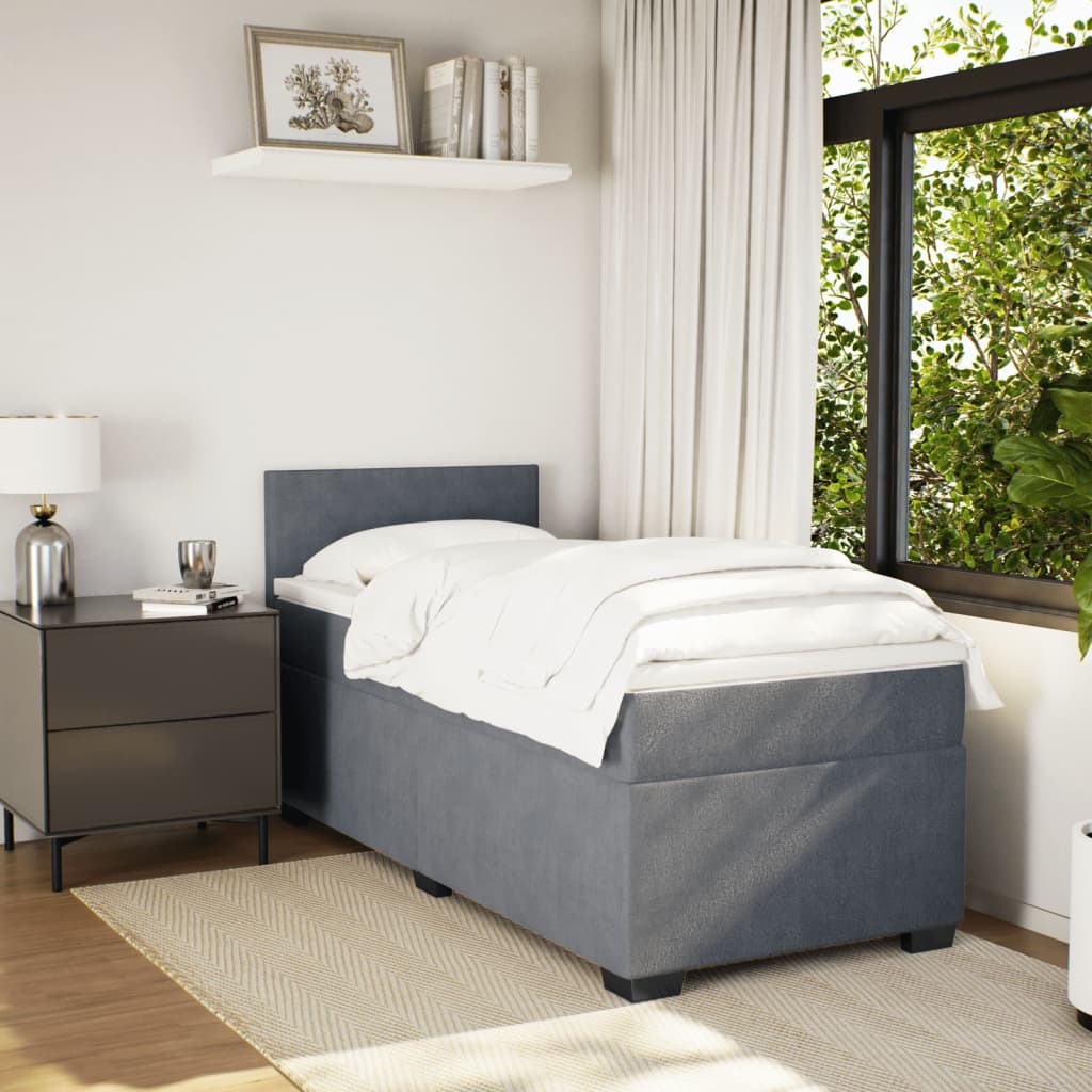 Box spring krevet s madracem tamnosivi 90x200 cm baršunasti