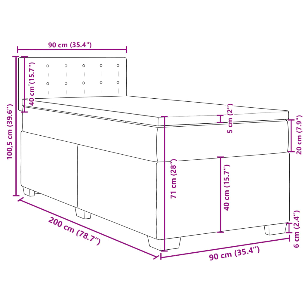 Box spring krevet s madracem ružičasti 90x200 cm baršunasti