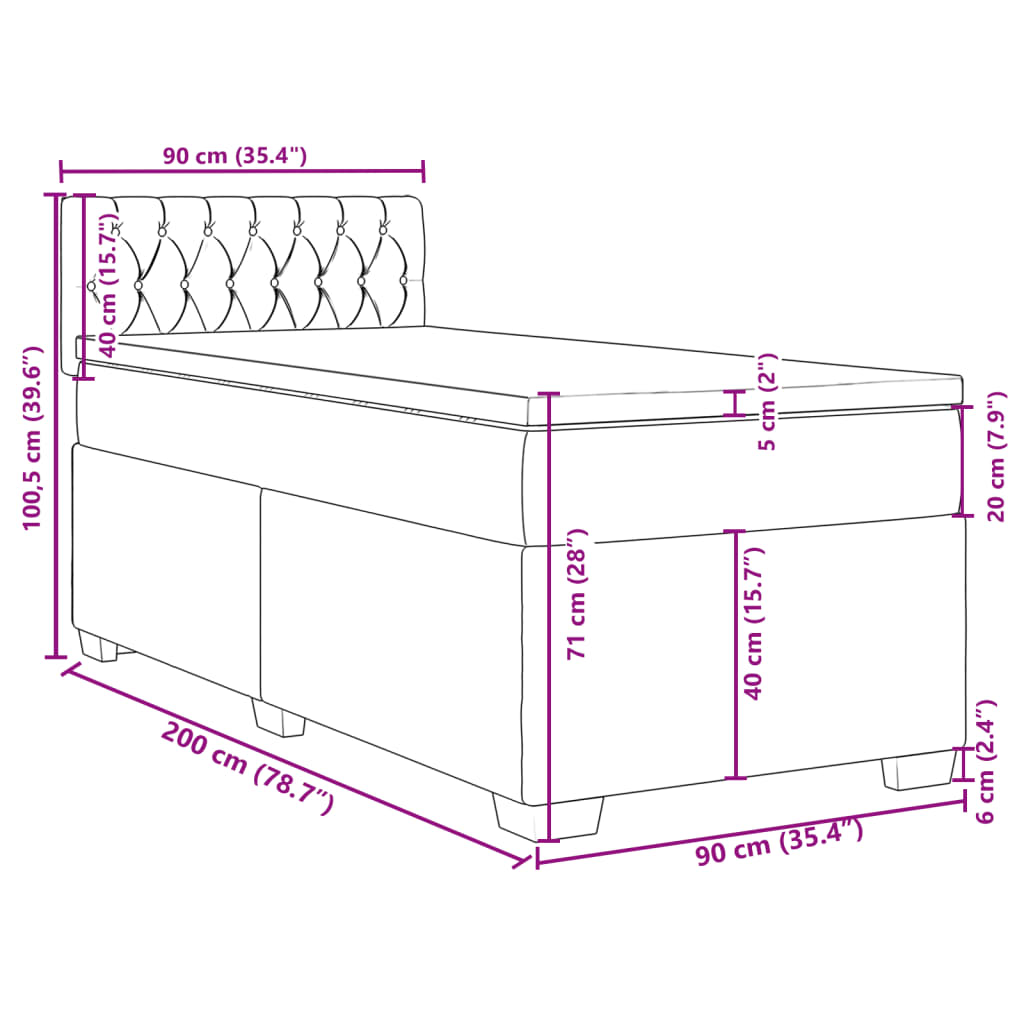 Box spring krevet s madracem tamnosivi 90x200 cm baršunasti