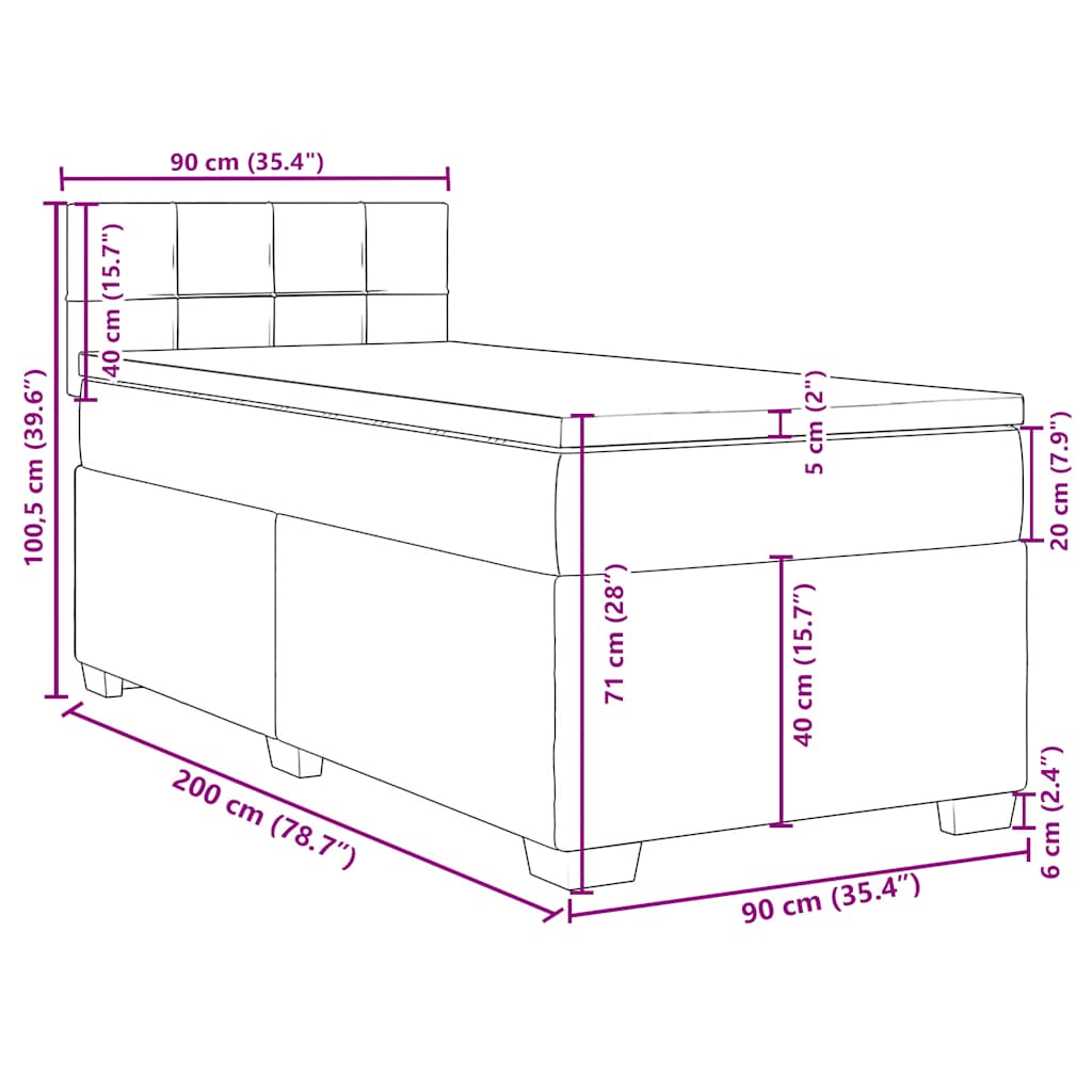 Box spring krevet s madracem tamnozeleni 90x200 cm baršunasti