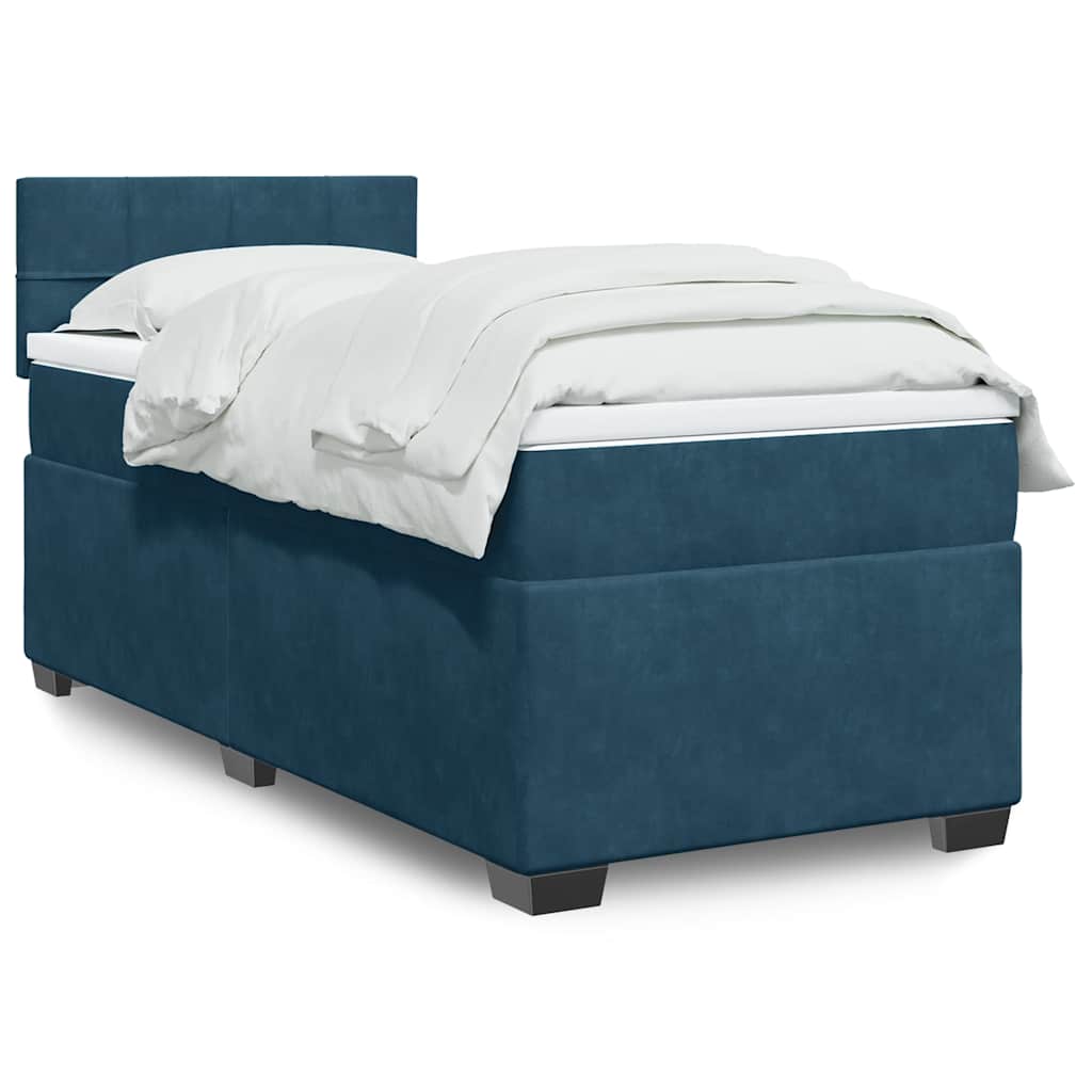 Box spring krevet s madracem tamnoplavi 90x200 cm baršunasti