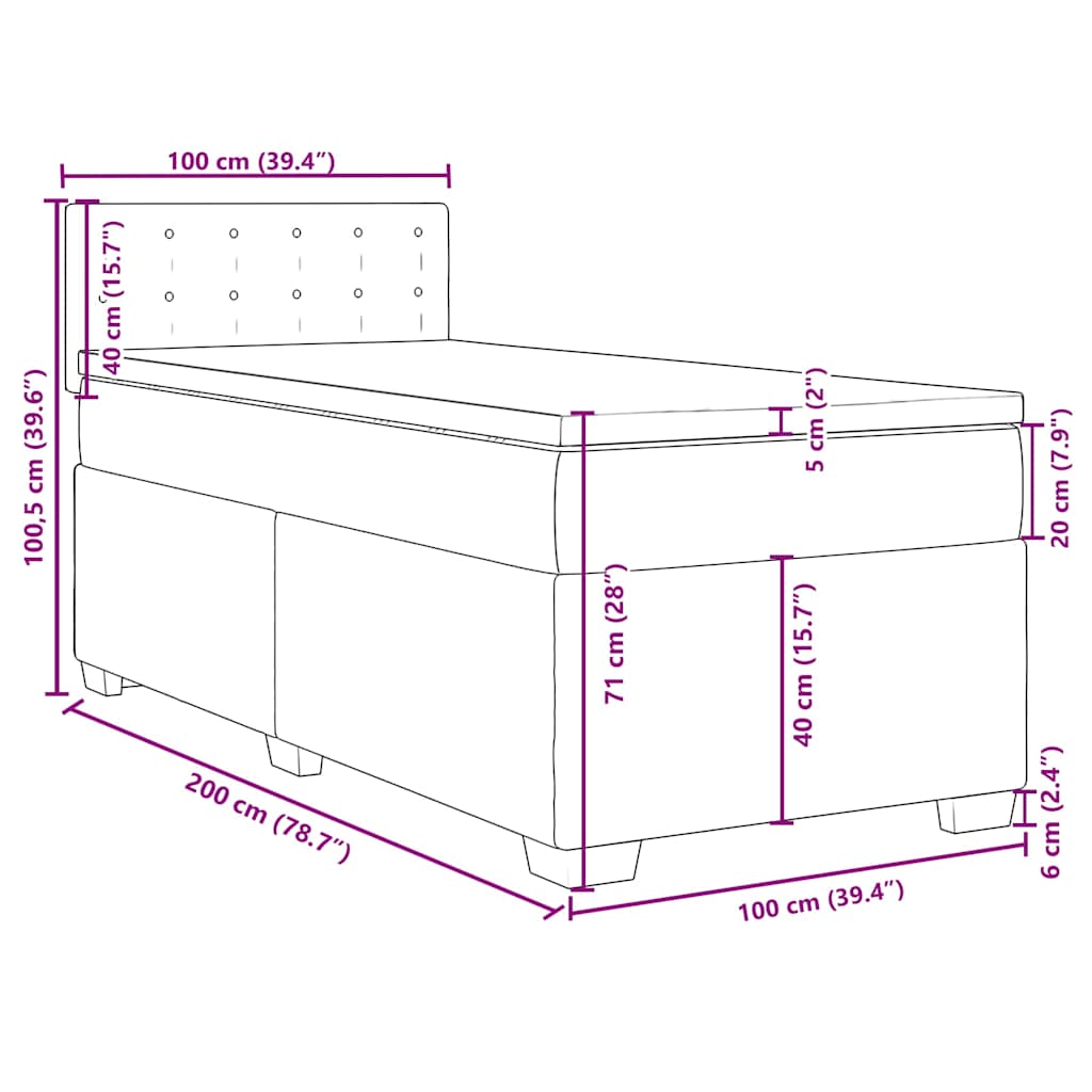 Box spring krevet s madracem tamnoplavi 100x200 cm baršunasti