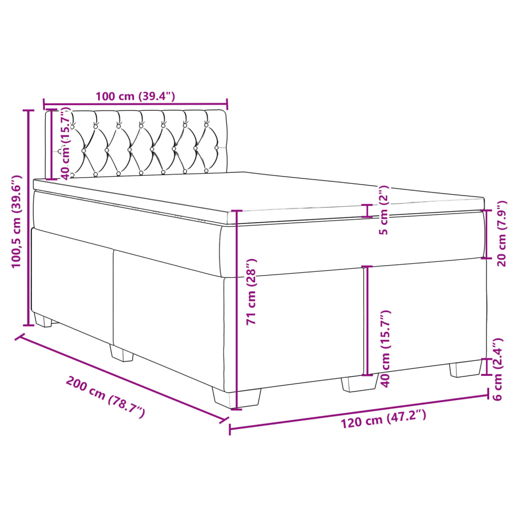 Box spring krevet s madracem tamnosivi 120 x 200 cm baršunasti