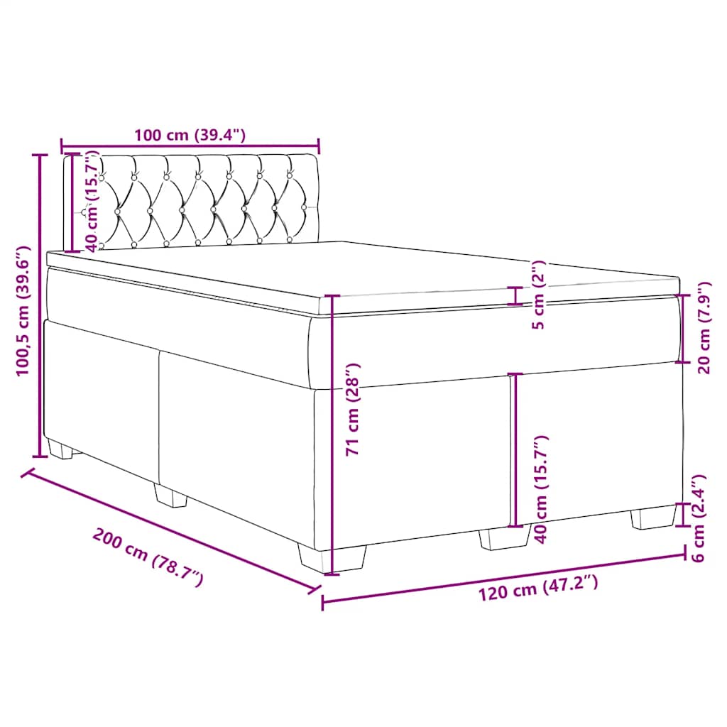 Box spring krevet s madracem tamnoplavi 120 x 200 cm baršunasti