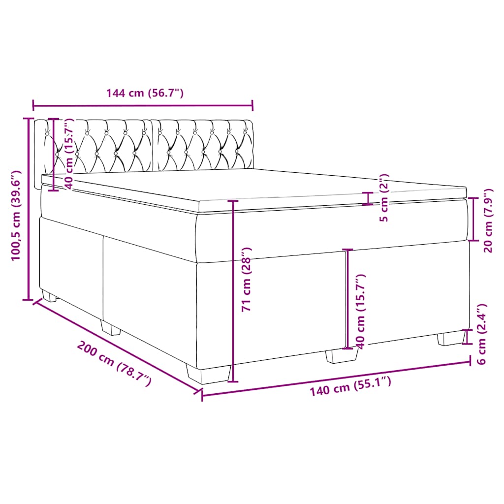 Krevet s oprugama i madracem tamnoplavi 140x200 cm baršunasti