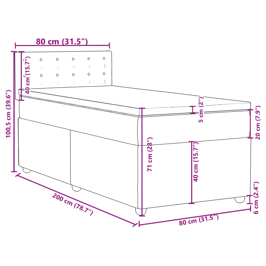 Box spring krevet s madracem crni 80 x 200 cm od tkanine