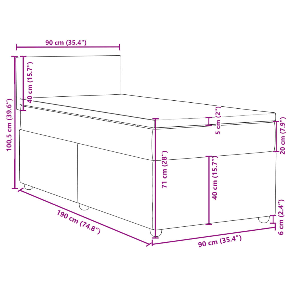 Krevet s oprugama i madracem plavi 90 x 190 cm od tkanine