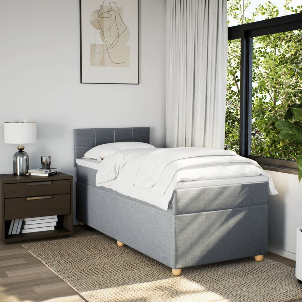 Box spring krevet s madracem svjetlosivi 90x190 cm od tkanine