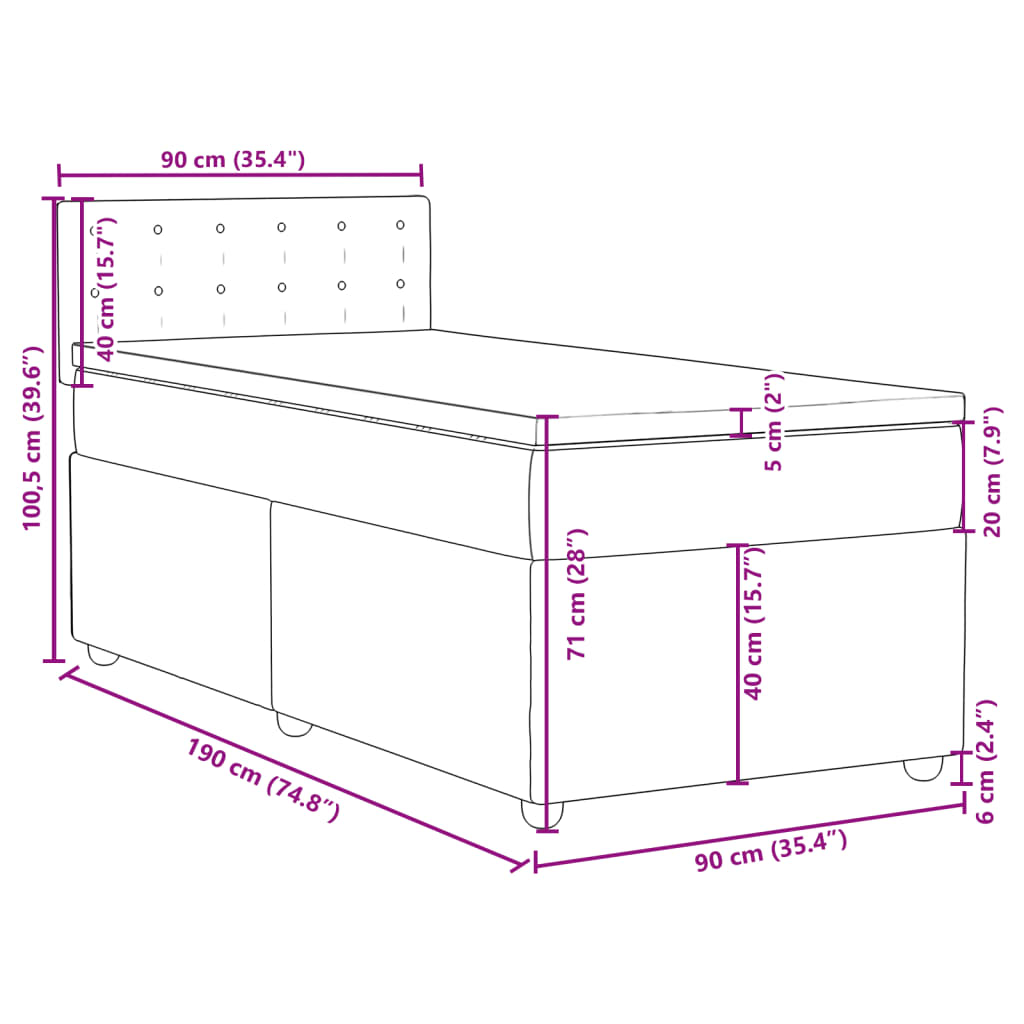 Krevet s oprugama i madracem plavi 90 x 190 cm od tkanine