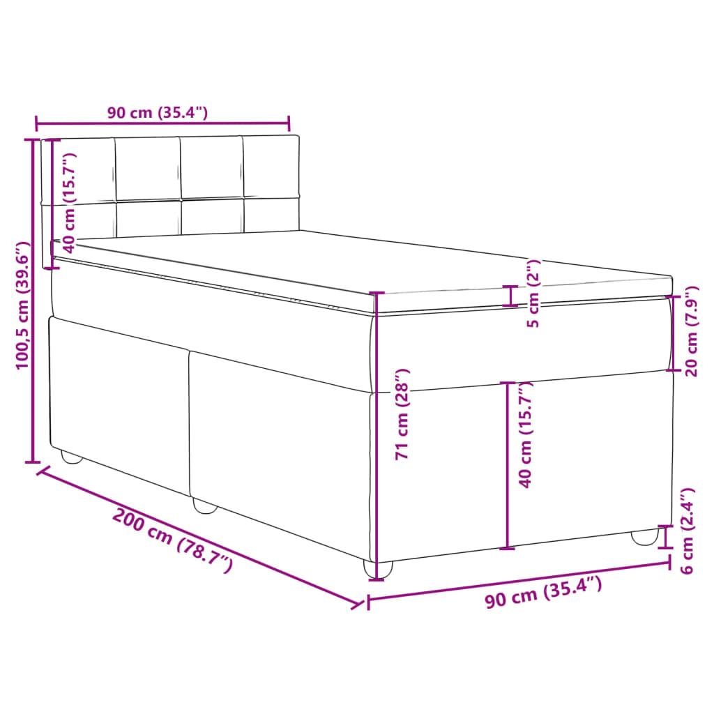Krevet s oprugama i madracem plavi 90 x 200 cm od tkanine