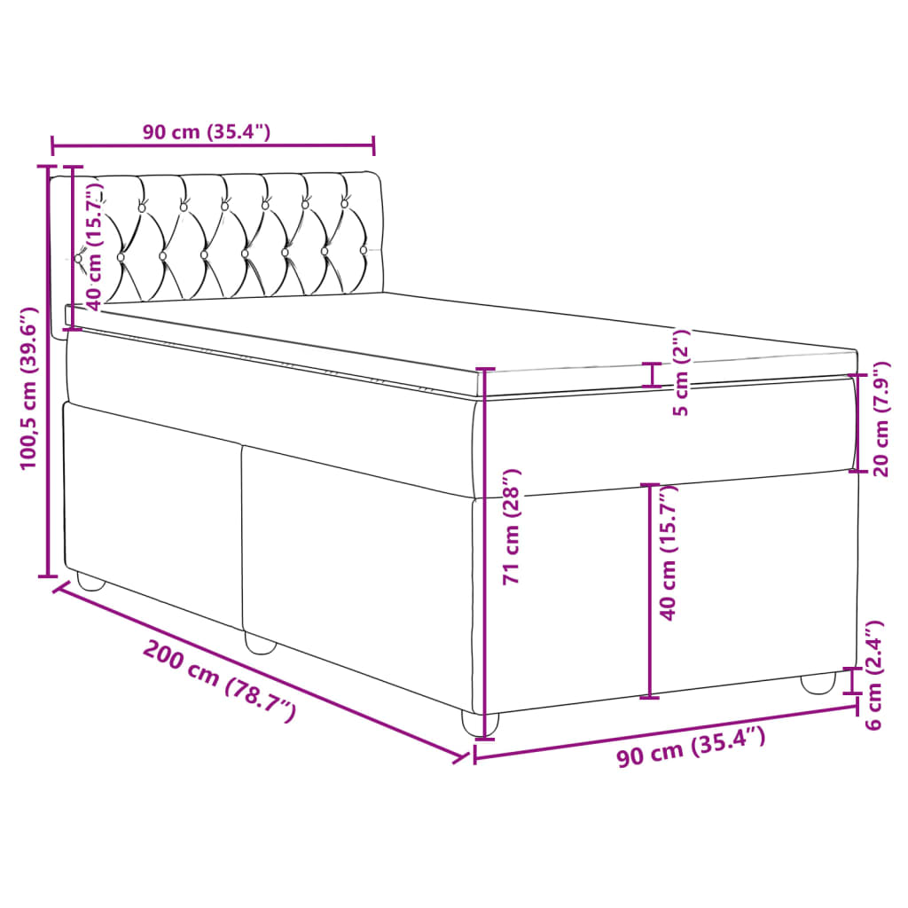 Krevet s oprugama i madracem krem 90 x 200 cm od tkanine