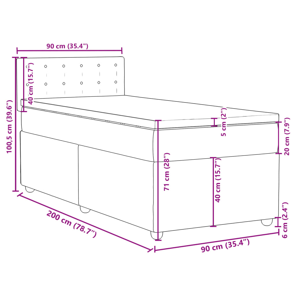 Krevet s oprugama i madracem plavi 90 x 200 cm od tkanine