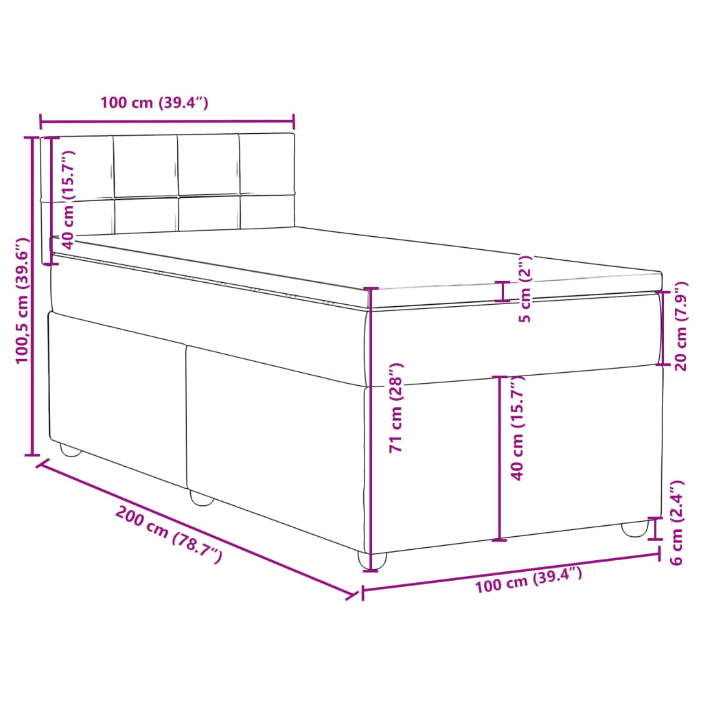 Krevet s oprugama i madracem plavi 100 x 200 cm od tkanine