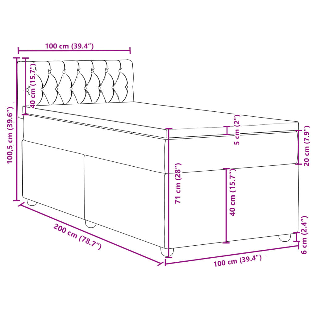 Krevet s oprugama i madracem plavi 100 x 200 cm od tkanine