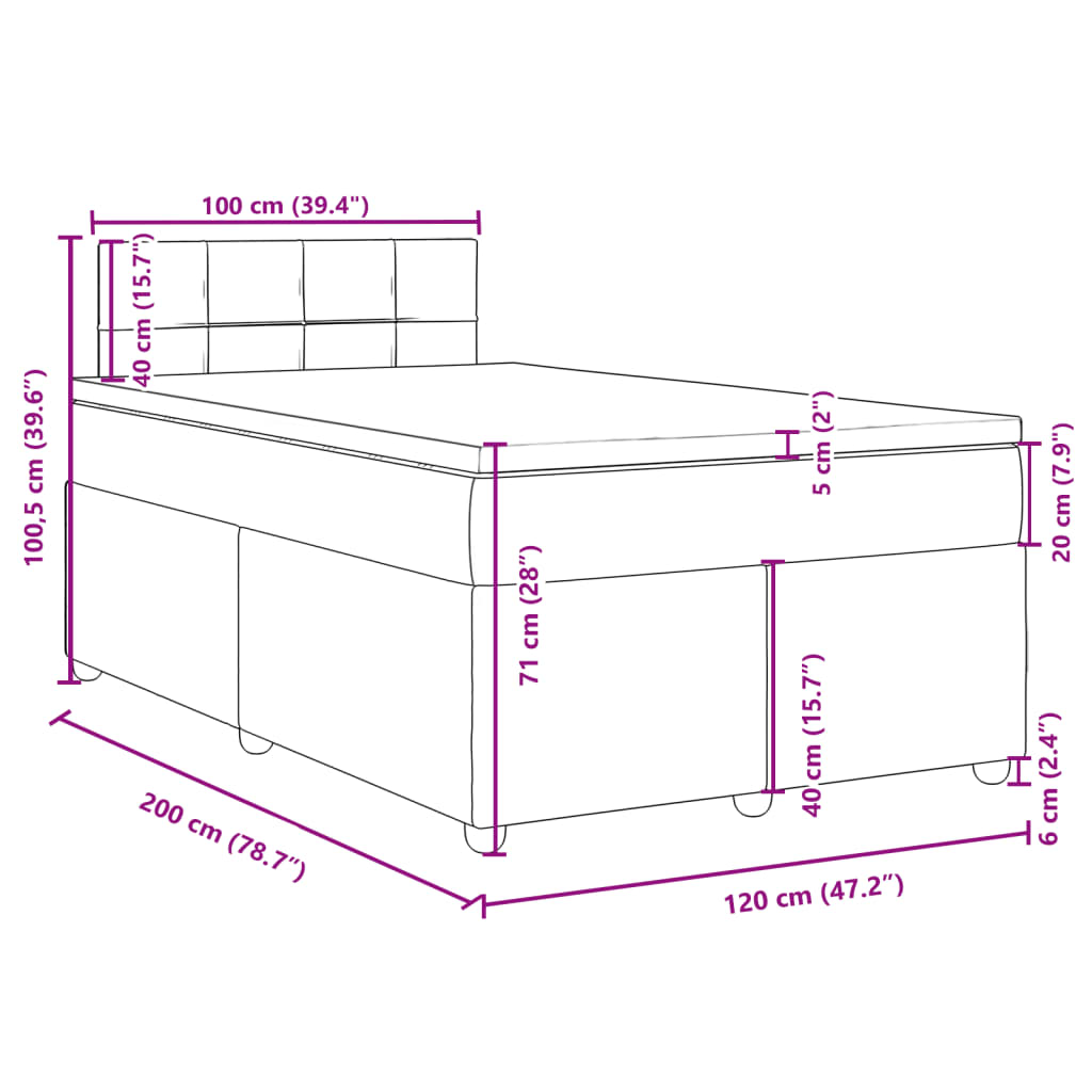 Krevet s oprugama i madracem krem 120 x 200 cm od tkanine