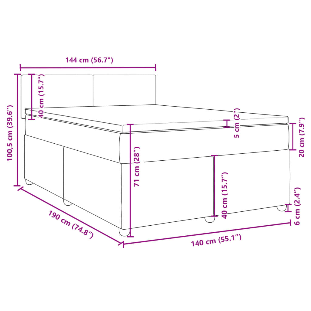 Krevet s oprugama i madracem crni 140 x 190 cm od tkanine