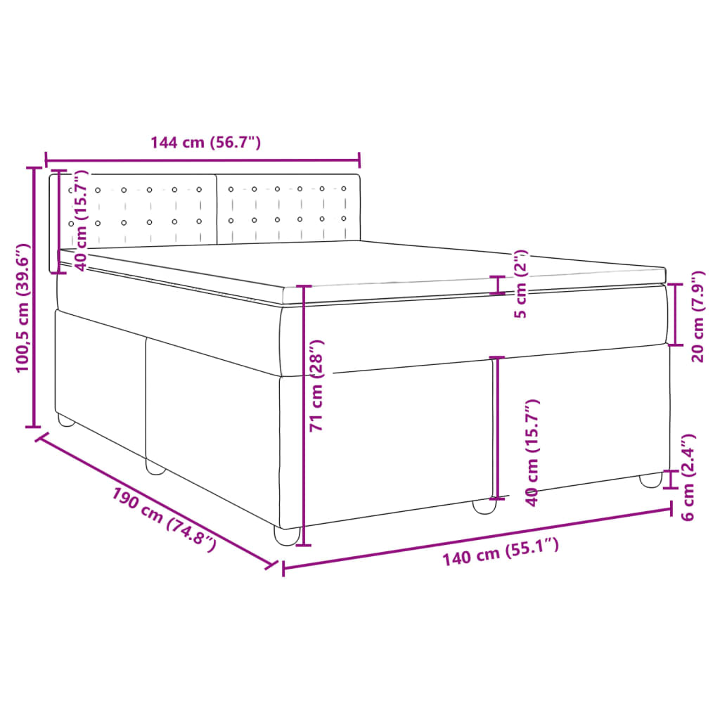Krevet s oprugama i madracem crni 140 x 190 cm od tkanine