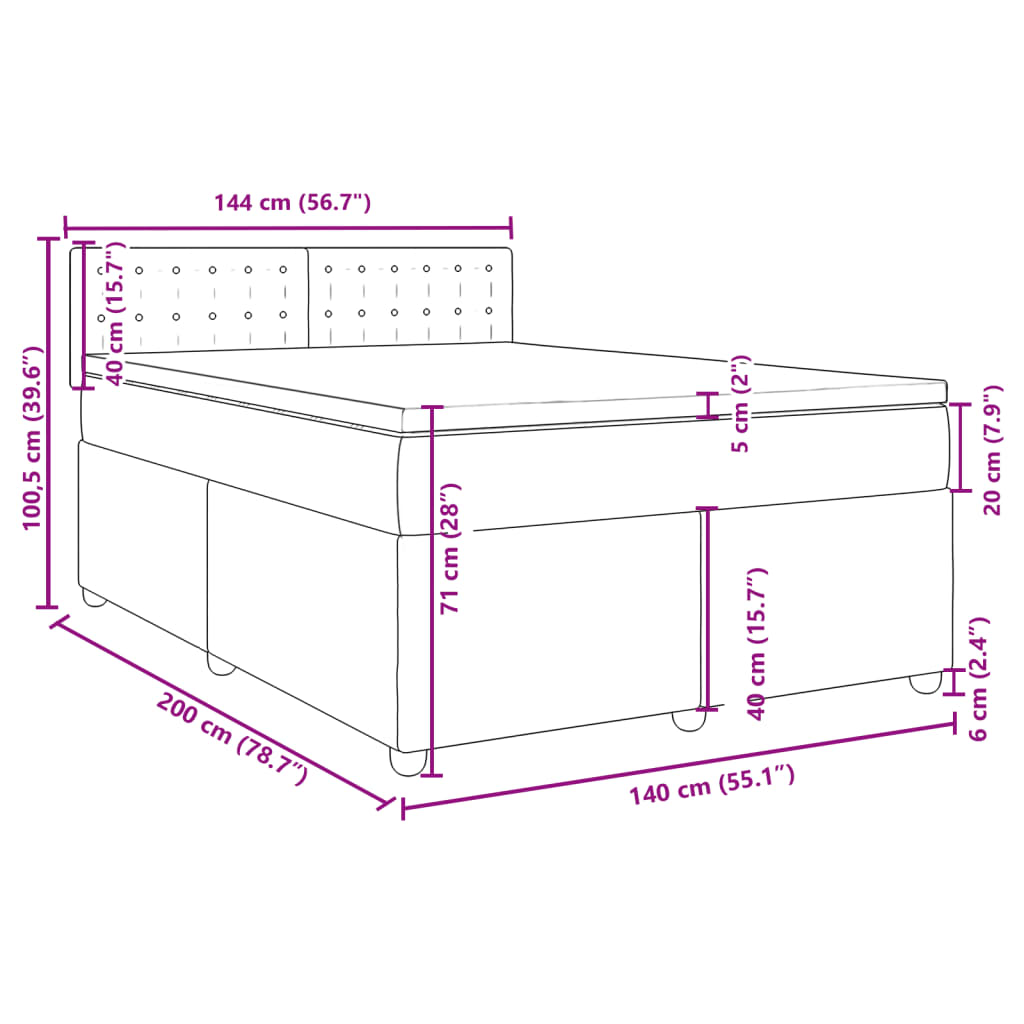 Krevet s oprugama i madracem krem 140x200 cm od tkanine