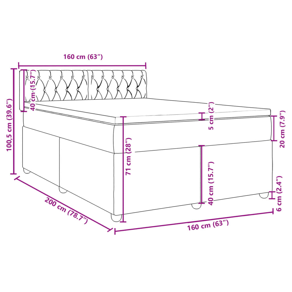 Krevet s oprugama i madracem crni 160x200 cm od tkanine