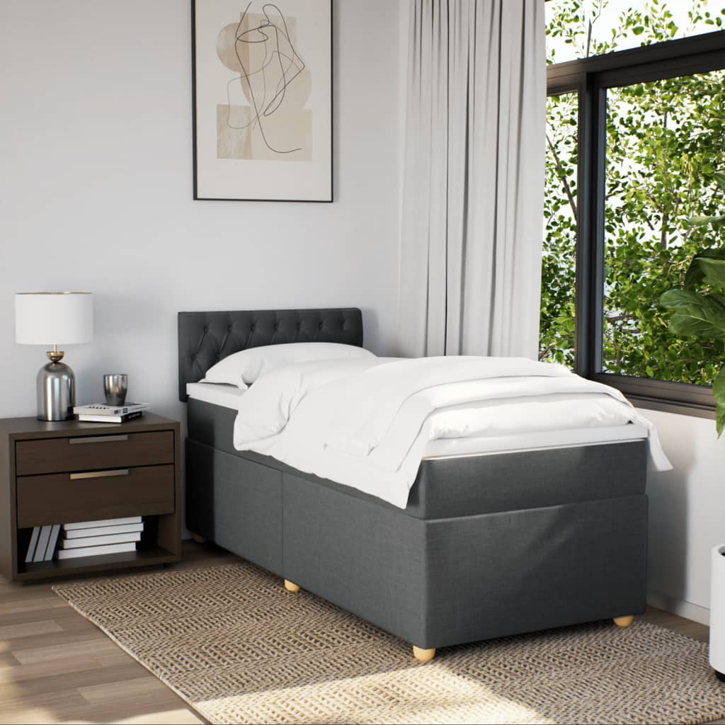 Krevet box spring s madracem tamnosivi za 1 osobu tkanine