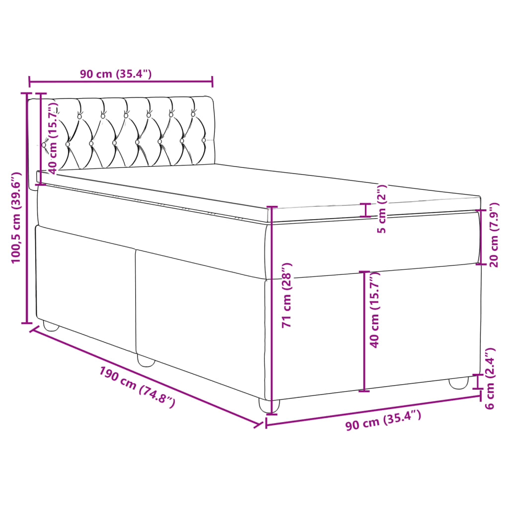 Krevet box spring s madracem tamnosivi za 1 osobu tkanine