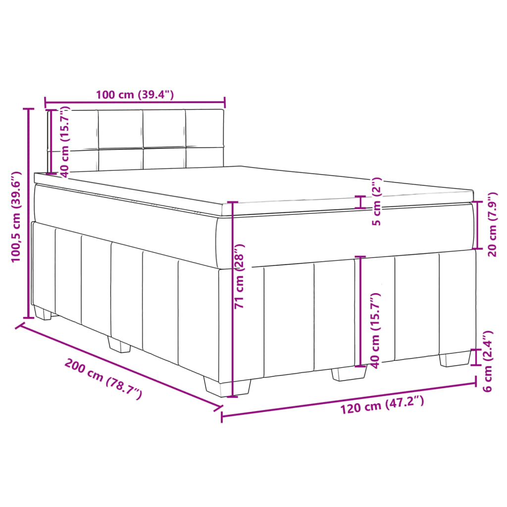 Krevet s oprugama i madracem crni 120 x 200cm od tkanine