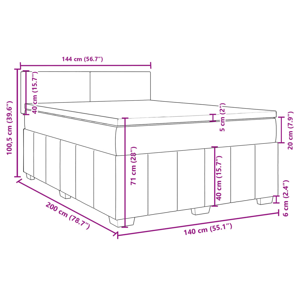 Krevet s oprugama i madracem krem 140x200 cm od tkanine