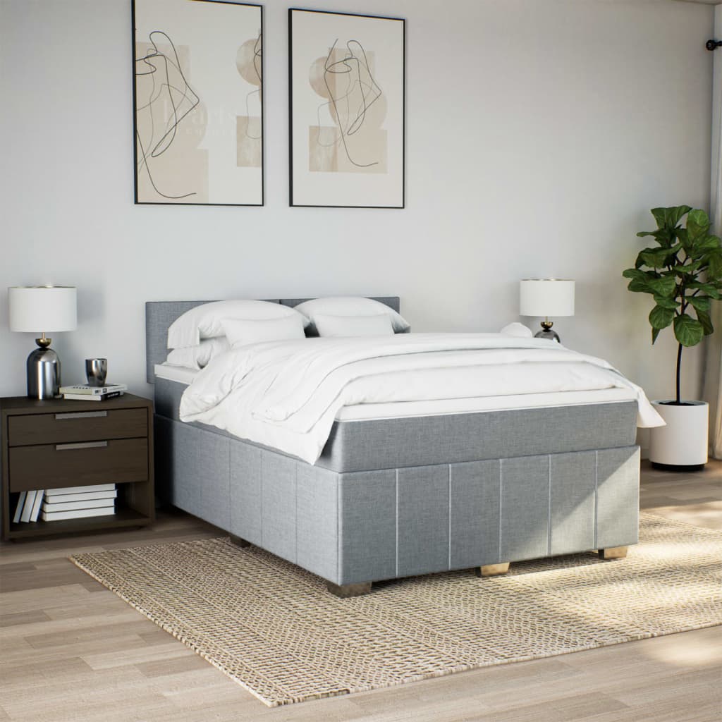 Krevet box spring s madracem svjetlosiva 160x200 cm tkanina