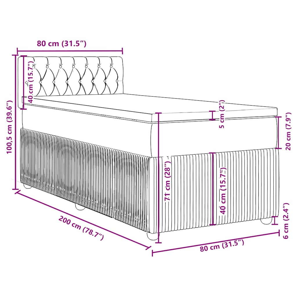 Box spring krevet s madracem tamnozeleni 80 x 200 cm baršunasti