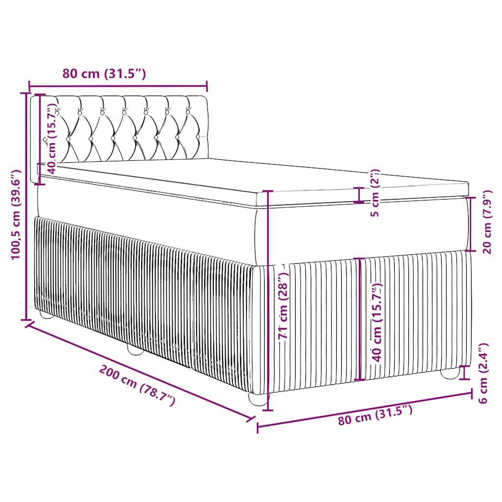Box spring krevet s madracem ružičasti 80 x 200 cm baršunasti
