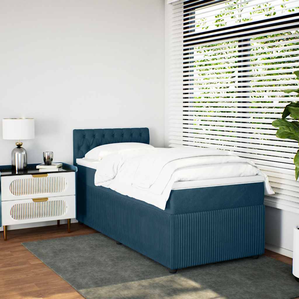 Box spring krevet s madracem plavi 90x190 cm baršunasti