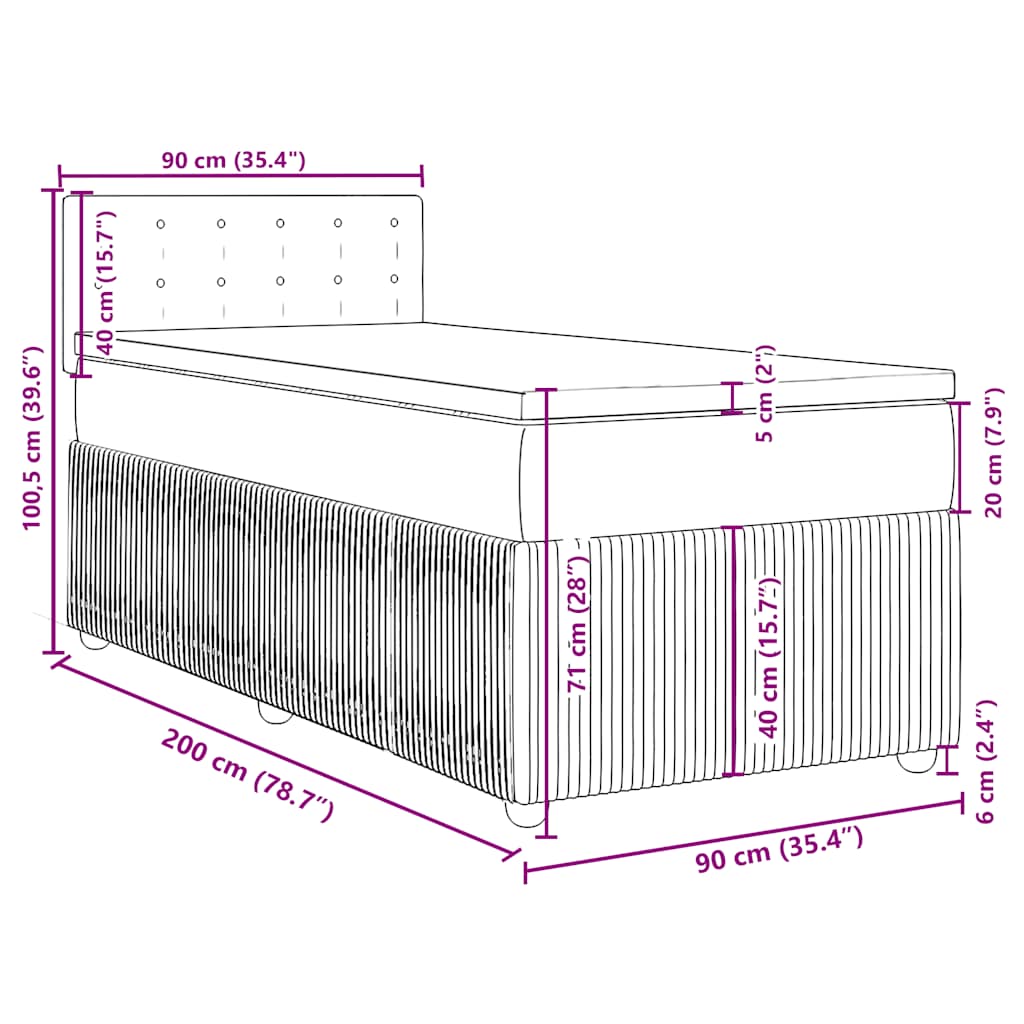 Box spring krevet s madracem plavi 90x200 cm baršunasti