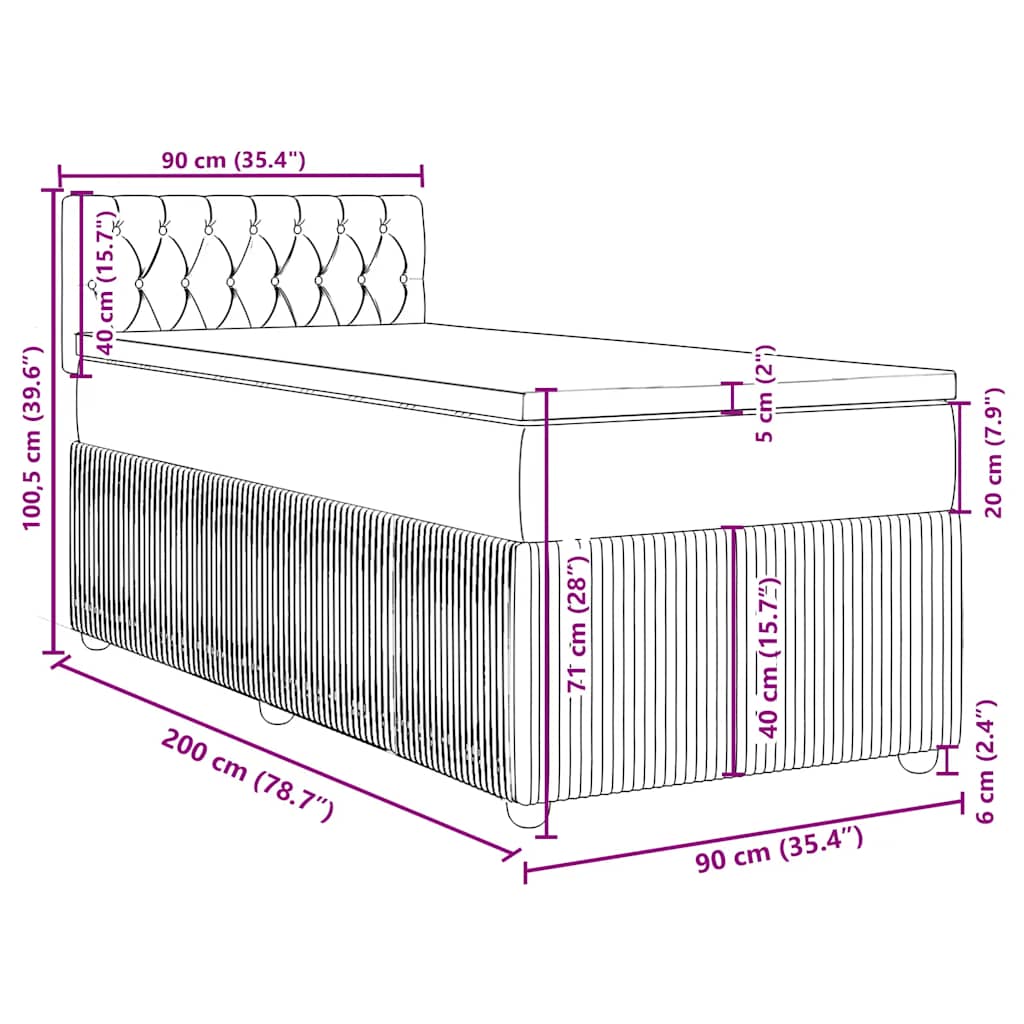 Box spring krevet s madracem plavi 90x200 cm baršunasti