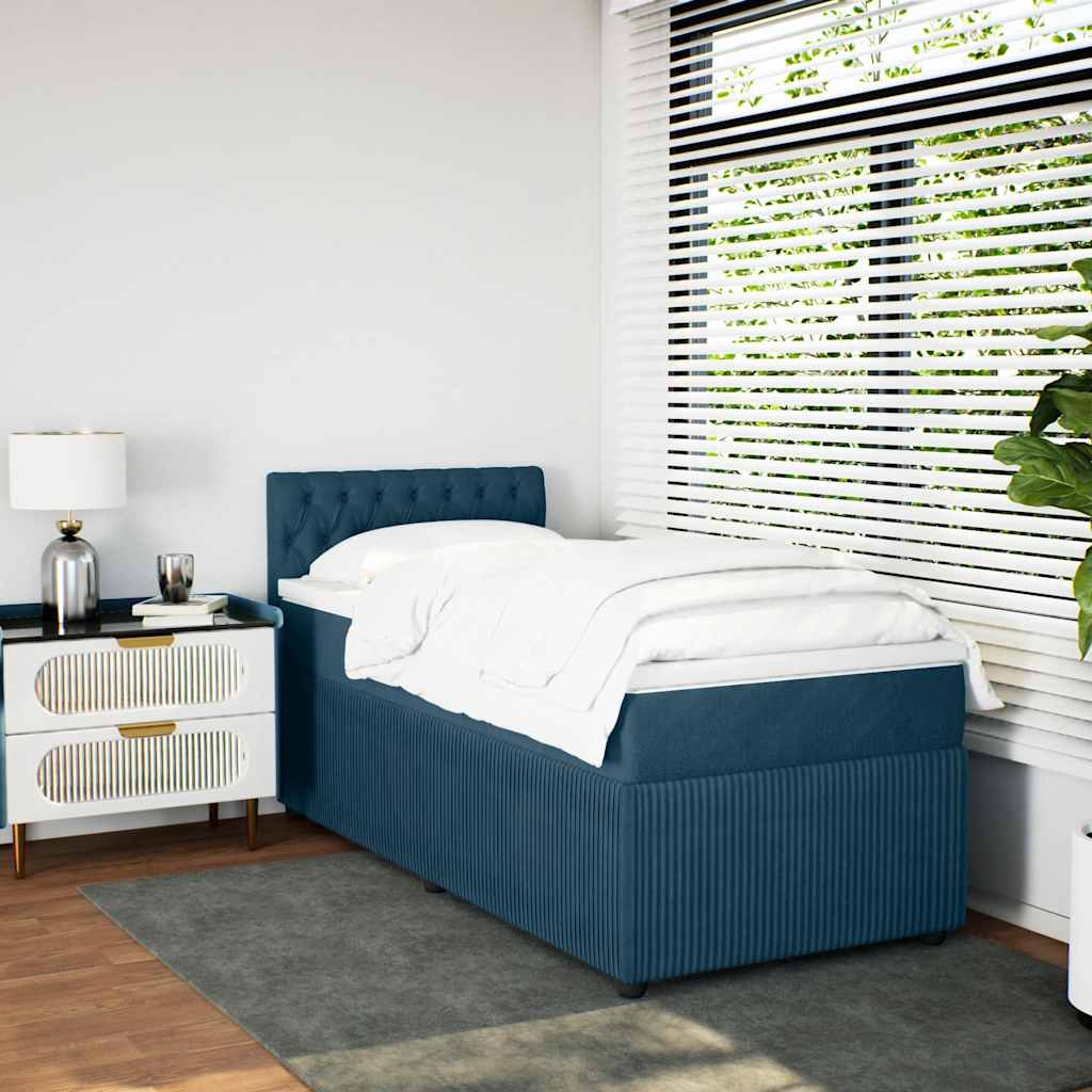 Box spring krevet s madracem plavi 90x200 cm baršunasti