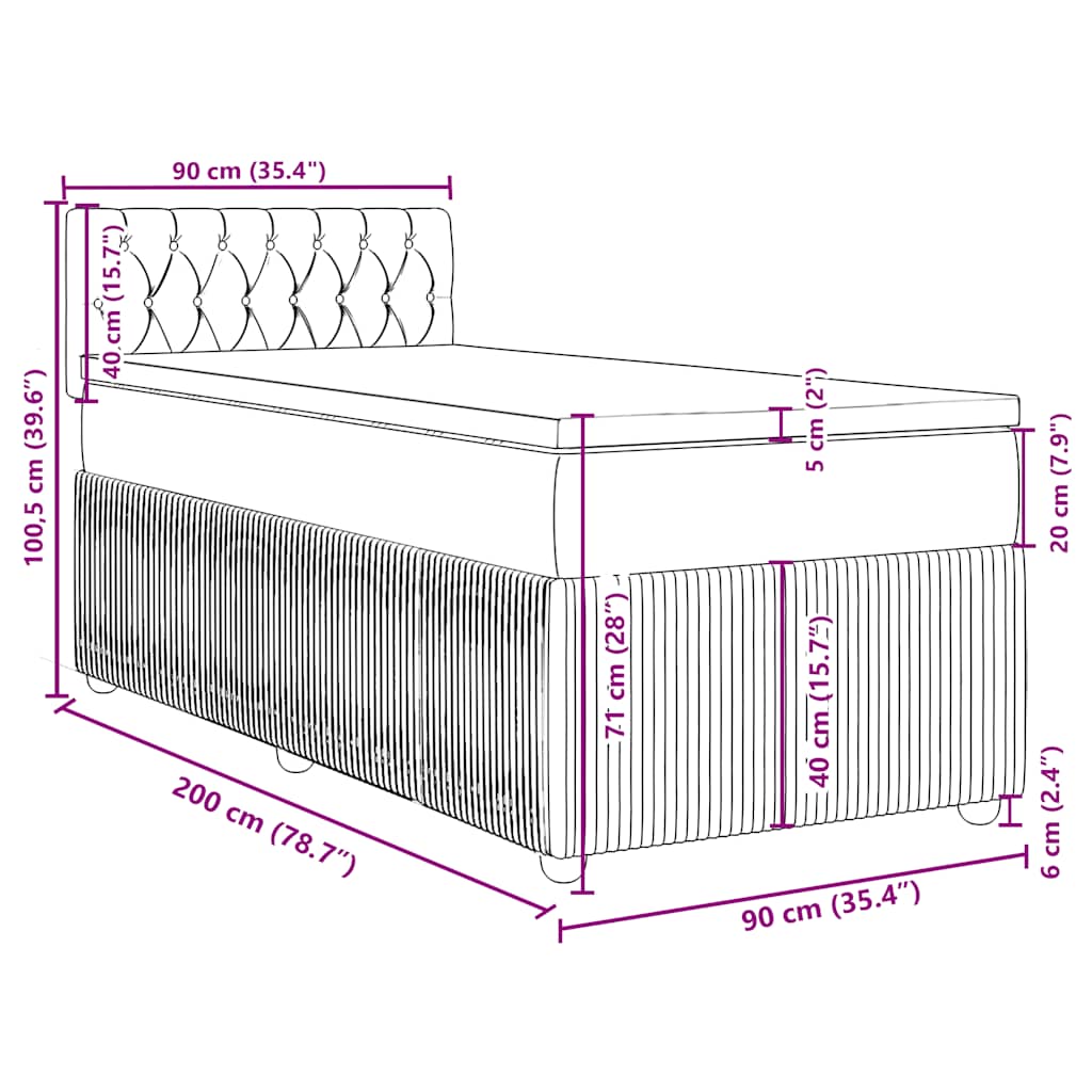 Box spring krevet s madracem ružičasti 90x200 cm baršunasti