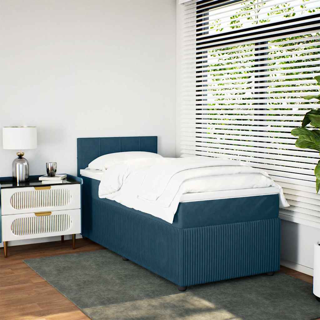 Box spring krevet s madracem plavi 90x200 cm baršunasti
