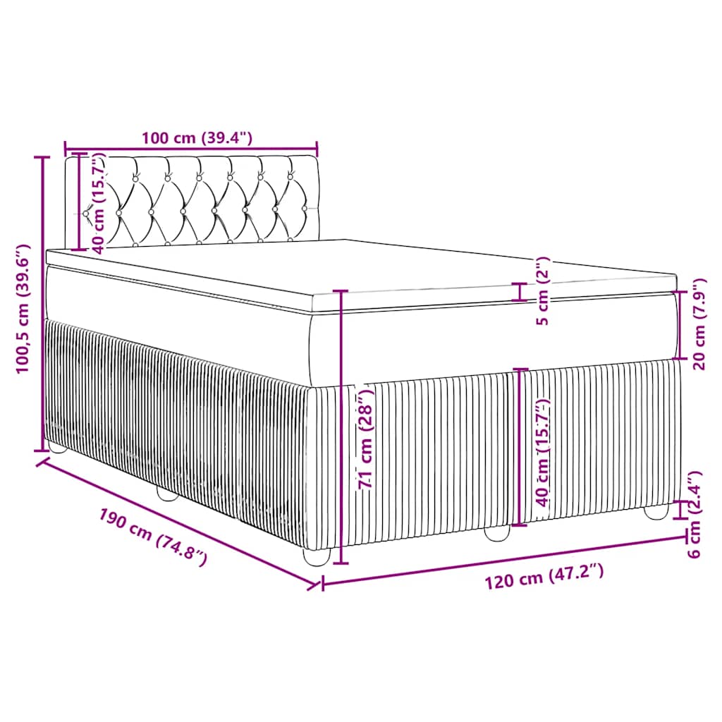 Krevet box spring s madracem crni 120 x 190 cm baršunasti