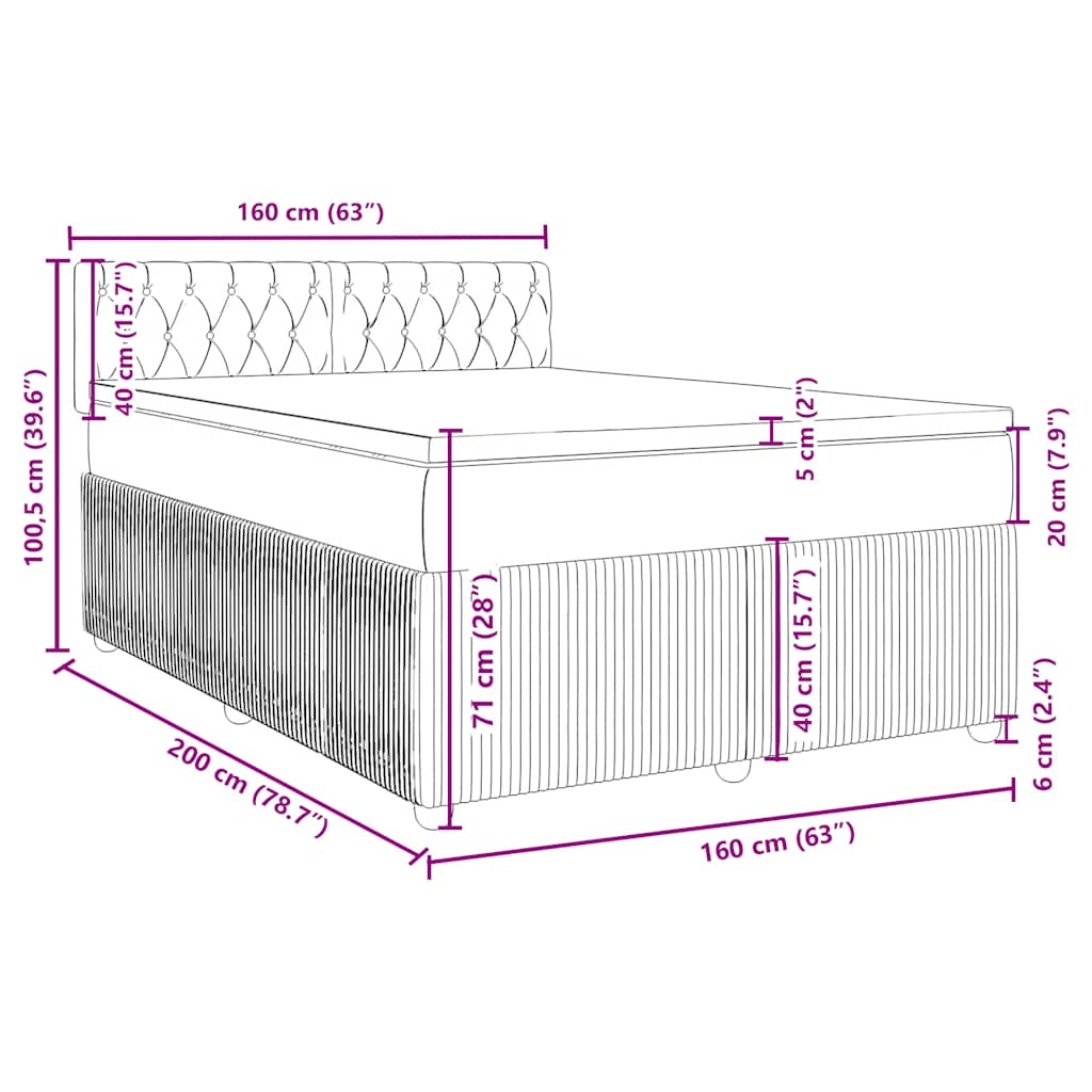 Krevet box spring s madracem plavi 160 x 200 cm baršunasti